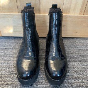 Andre Assous Platform Bootie - Black Croc Print Leather